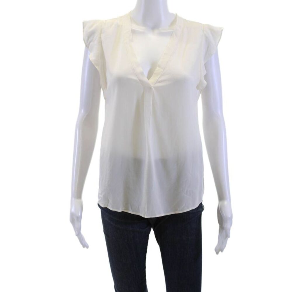 Joie Women Sleeveless V-Neck Wool Silk Blouse Beige Classic Size S